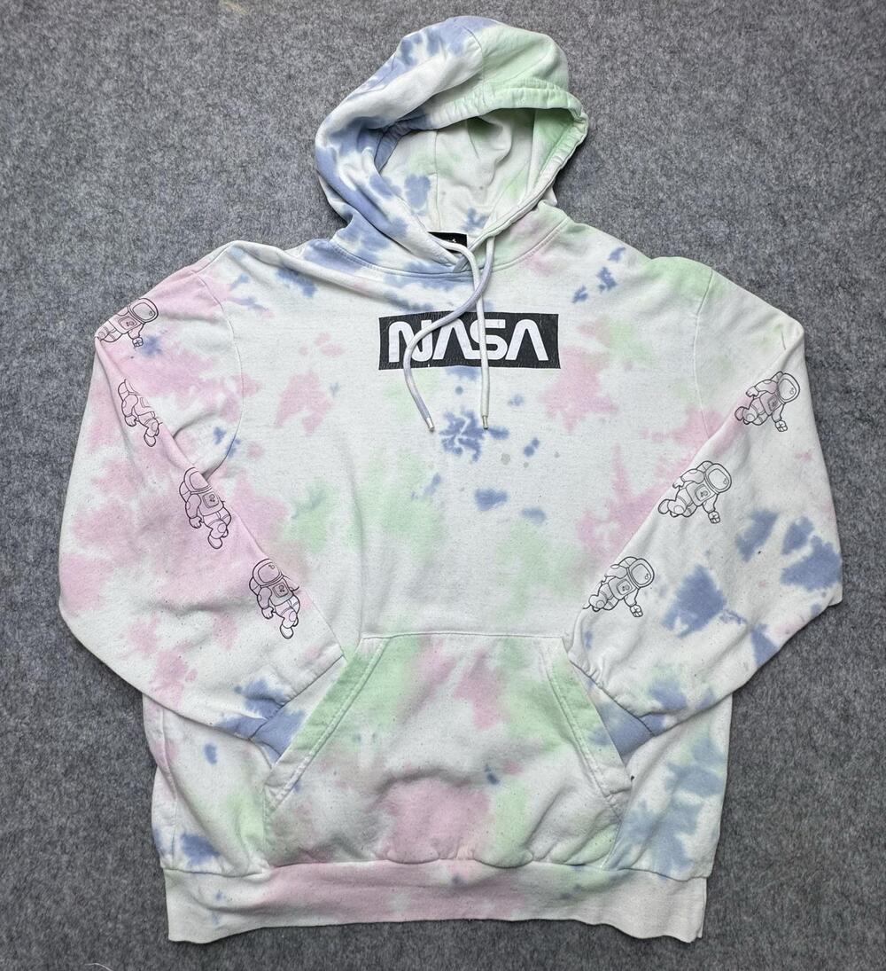 Hyper Space NASA Hoodie Mens Medium Multicolor Tie Dye Astronaut Graphic Fleece